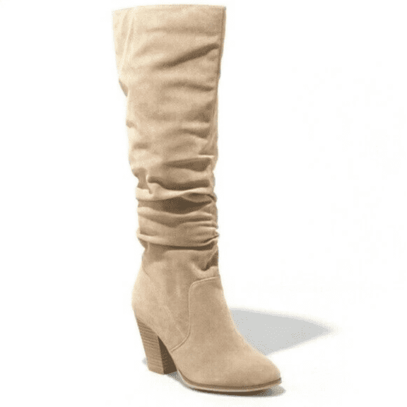 Women's Faux Suede Taupe Lanae 3.5" Heeled Scrunch Slouch Boots Size 9