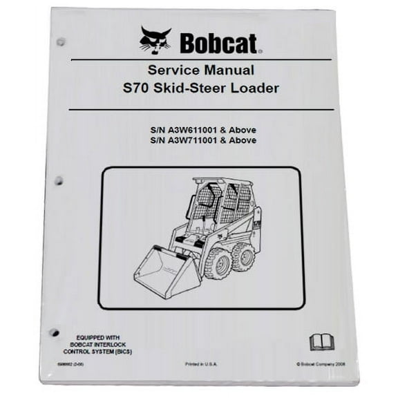 Bobcat S70 Skid Steer Workshop Repair  Service Manual - Part Number # 6986662
