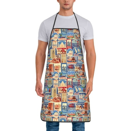 

Lukts Set Of Travel Vintage Print Unisex Tie-Up Aprons Bibs for Chef Kitchen Grill Beverage Shop