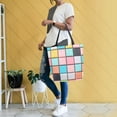 thumbnail image 4 of FORMRS Womens Canvas Tote Bag with Zipper Inner Pocket Shoulder Handbag, Colorful Checkered Pattern, 4 of 7