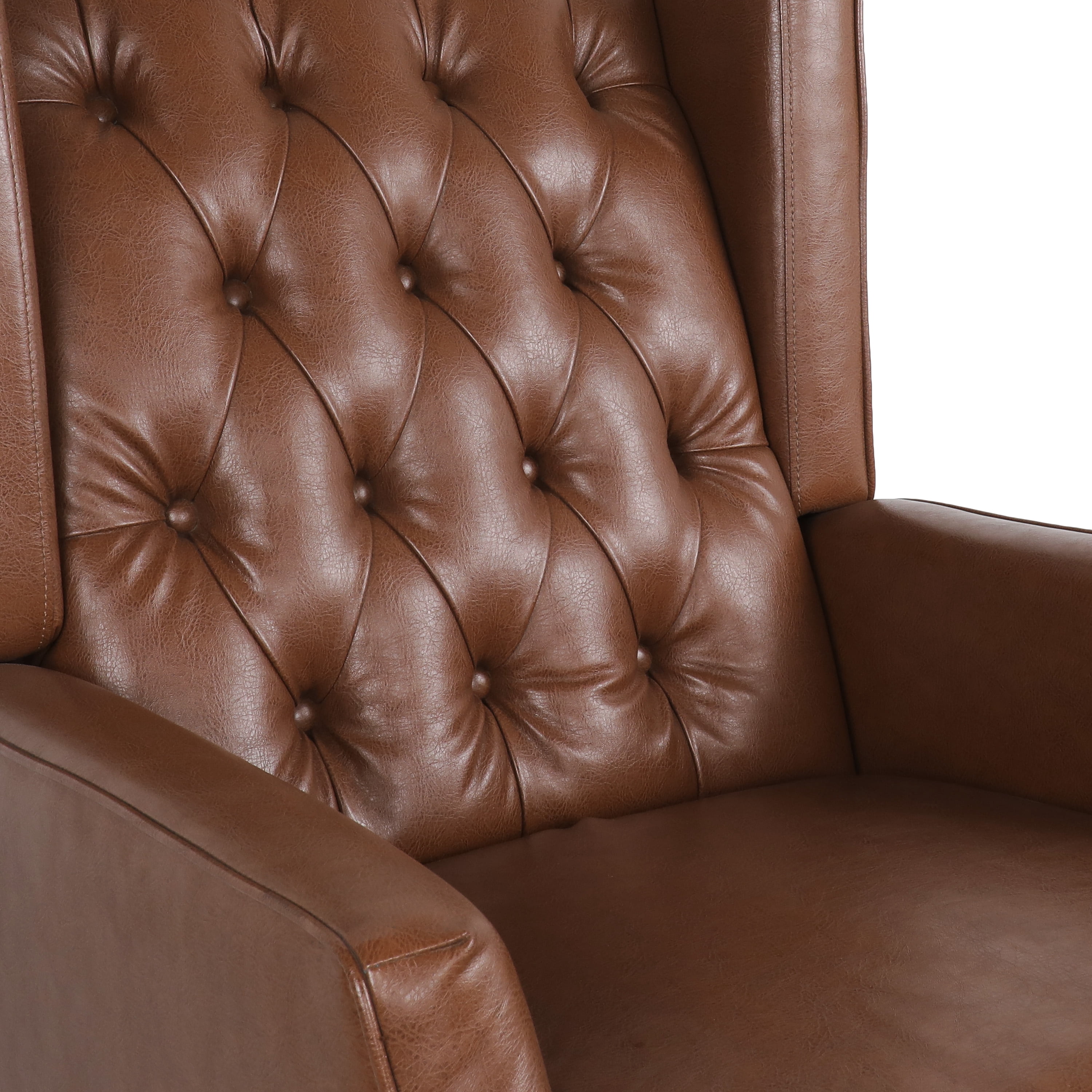 Amedou Contemporary Faux Leather Tufted Wingback Rocking Chair, Cognac Brown and Dark Brown