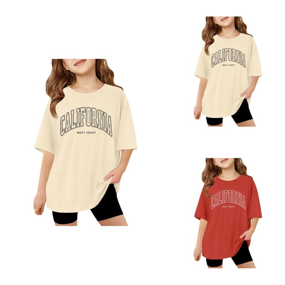 Oversized Short Sleeve T-Shirt for Girls – Casual Crewneck Basic Summer Top with Letter Print, Loose Drop Shoulder Graphic Tee