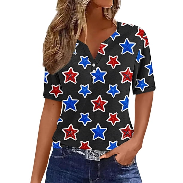 Blusas de Verano de las Mujeres Casual Gradiente Manga Corta V-Cuello Superior, Ligera Imitación de Tela de Estante para la Primavera Y el Verano Diario Y de Fiesta