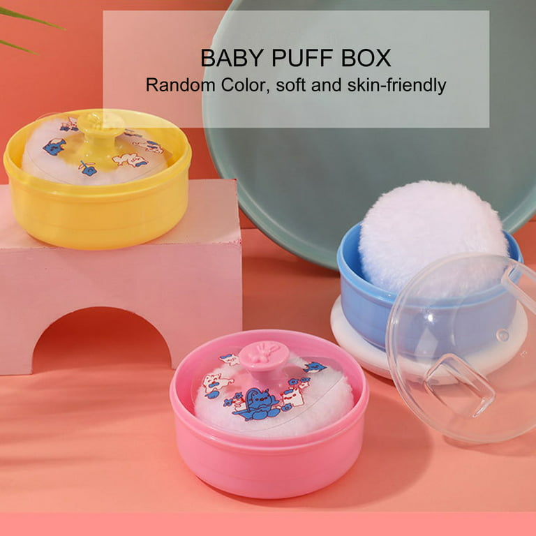 Realyc Baby Powder Puff Box Travel-Friendly Vibrant Color Accessory Baby Talcum Powder Container with Puff for Kids, Random Color