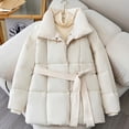 thumbnail image 3 of Women's Winter Puffer Jacket Mid Length Belted Coat Casual Loose Long Sleeves Windproof Down Jacket, 3 of 5