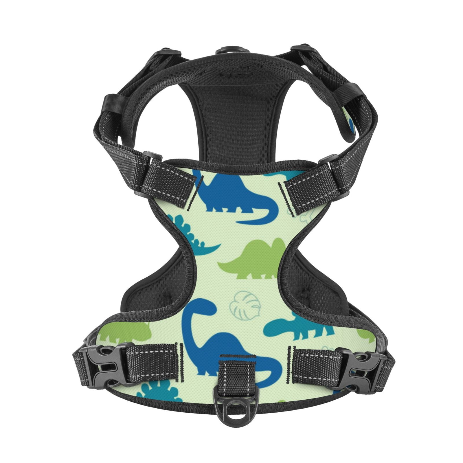 Kdxio Cute Dinosaur Blue Green Print No Pull Dog Harness Adjustable Reflective Oxford Easy Control Medium Large Dog Harness for Training and Everyday-Medium