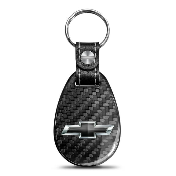 iPick Image for Chevrolet Black Logo Black Real Carbon Fiber Large Tear-Drop Key Chain, Official Licensed