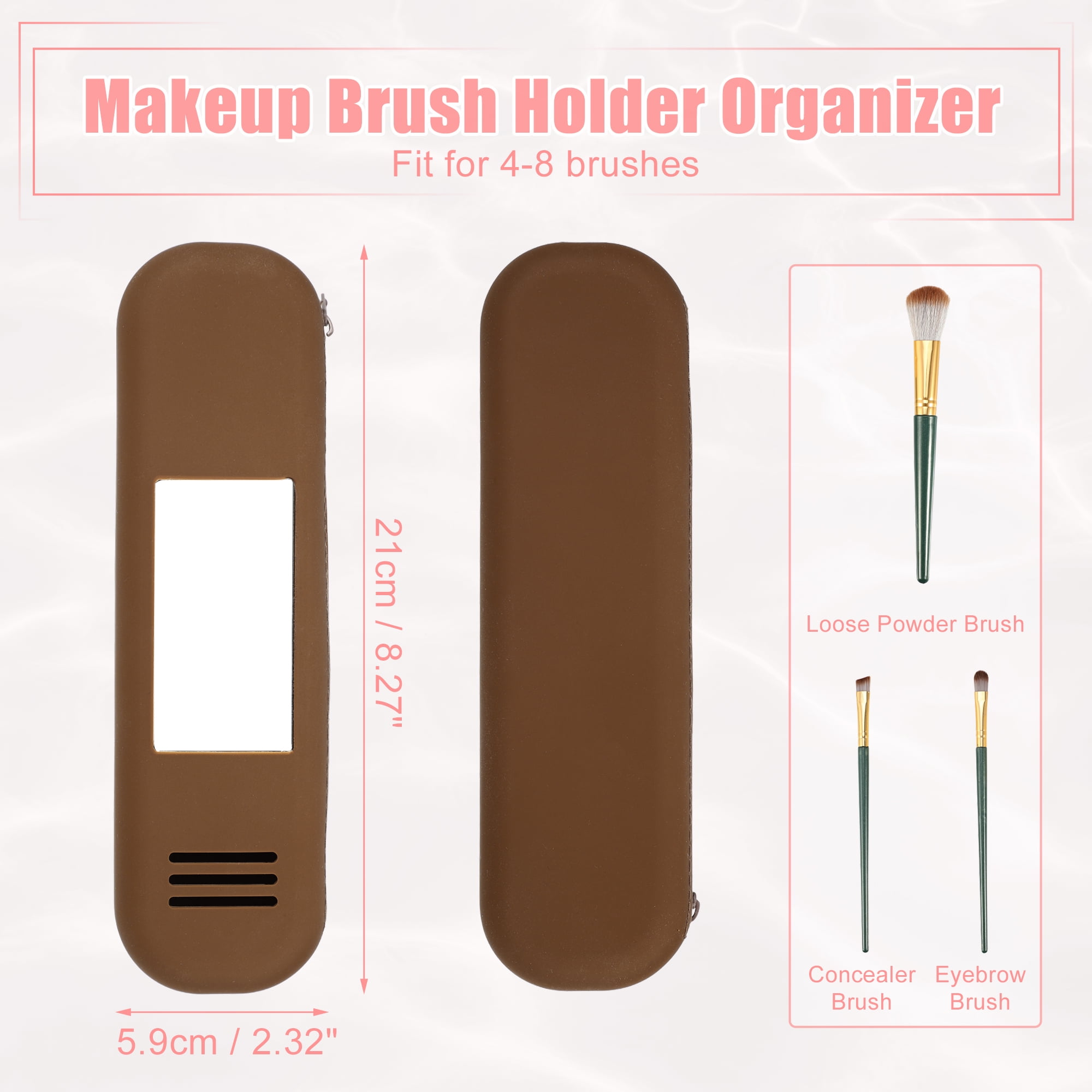 Unique Bargains Silicone Makeup Brush Bag Travel Essentials Makeup Brush Organizer Portable Makeup Brushes Case Brown, Adult Unisex, Size: 8.66x4.09x0.87(Large*W*H)