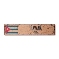 HAVANA CUBA Vintage Plastic Street Sign Cuban flag city country road wall gift | Indoor/Outdoor | 36" Wide