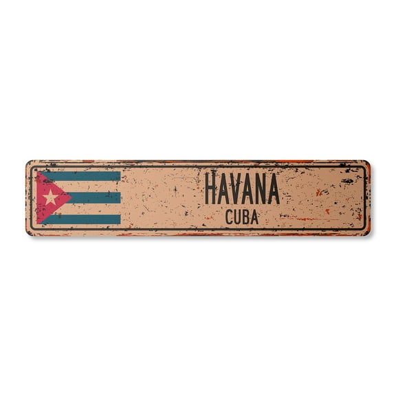HAVANA CUBA Vintage Plastic Street Sign Cuban flag city country road wall gift | Indoor/Outdoor | 18" Wide