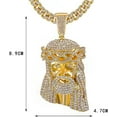 thumbnail image 2 of Hip Hop Gold Plated Large Holy Jesus Head Cubic Zirconia Pendant & 13mm 20" Iced Cuban Chain Bling Necklace Set, 2 of 5