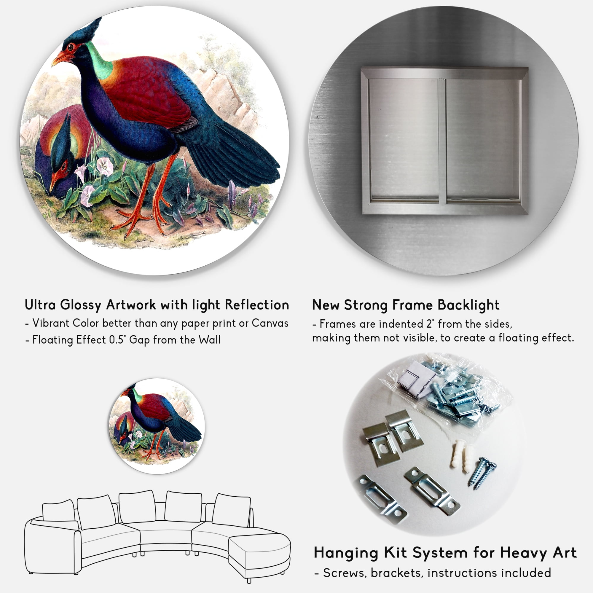 Designart 'Ancient Birds In The Wild II' Traditional Circle Metal Wall Art 29x29 - Disc of 29
