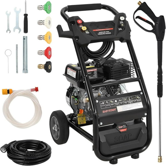 Telyswee 3600-PSI, 2.6-GPM Gas Pressure Washer with 5 Nozzles & 26ft Hose, Black