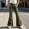 thumbnail image 2 of Resicozy Girls Plaid Flare Pants High Waist School Uniform Y2K Bell Bottoms Back to School Button Trousers with Pockets 5-15 Years Dark Green 160, 2 of 10