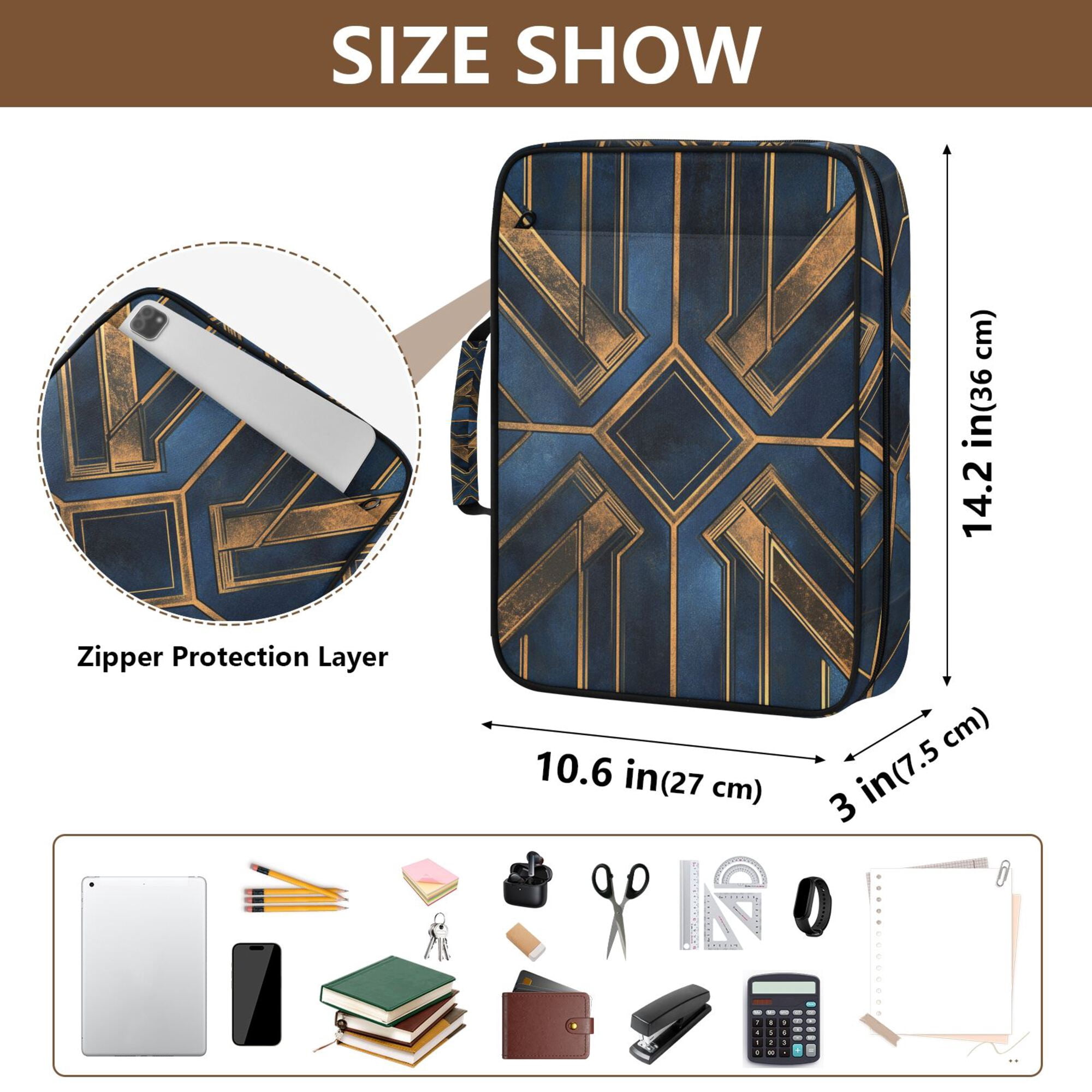 FORMRS Accordion File Folder A4 Size 7-Pocket Expanding Document Organizer Bag with 3 Ring Binder, Elegant Geometric Pattern