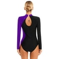 thumbnail image 2 of DPOIS Womens Long Sleeve Gymnastics Leotards Shiny Dance Ballet Unitards Bodysuit Purple M, 2 of 7
