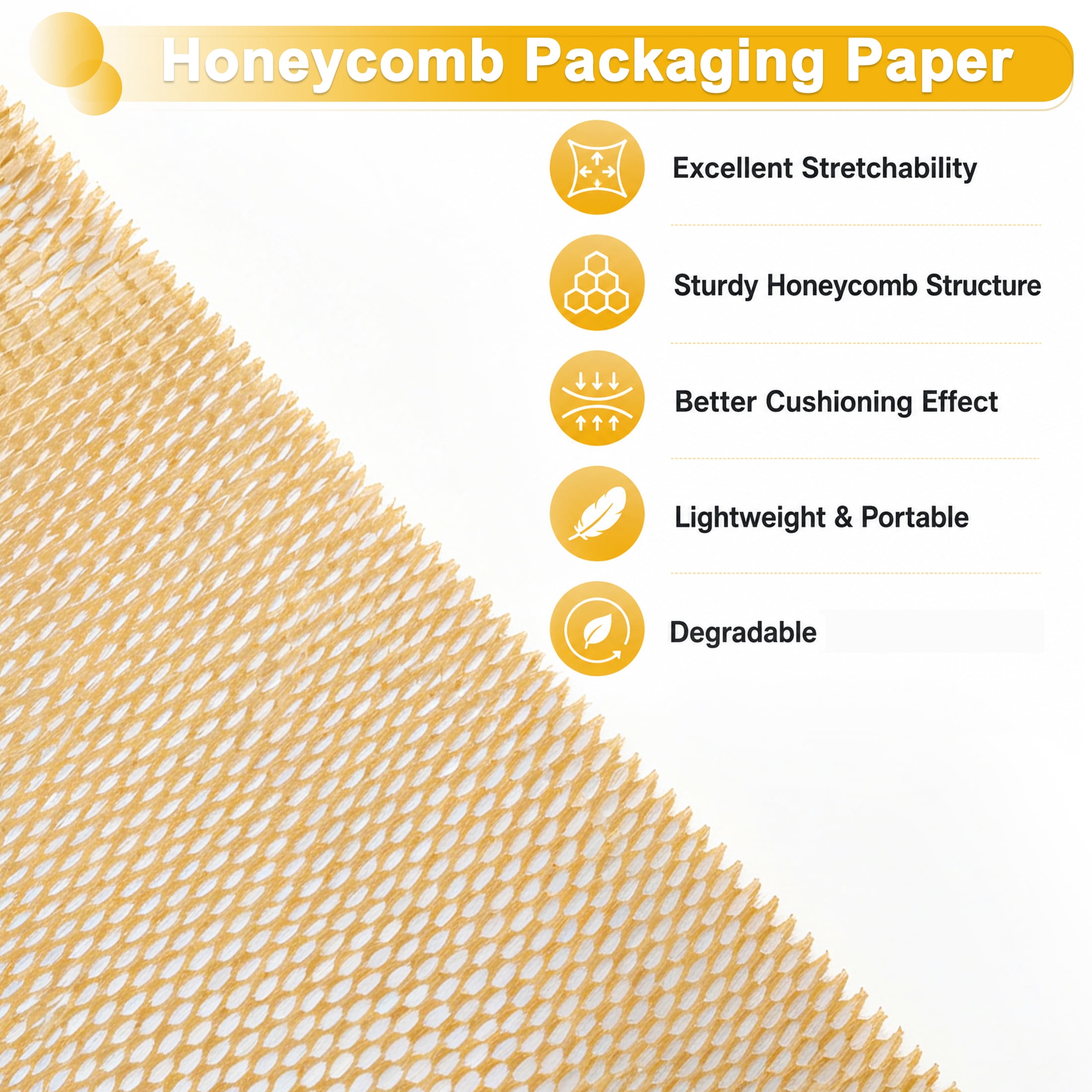 2 Pack Honeycomb Packing Paper, 12" x 164' Honeycomb Wrapping Paper Roll, Stretchable Cushioning Wrap, Protective Packaging Paper, Shipping Buffer Paper for Fragile Items Moving Shipping