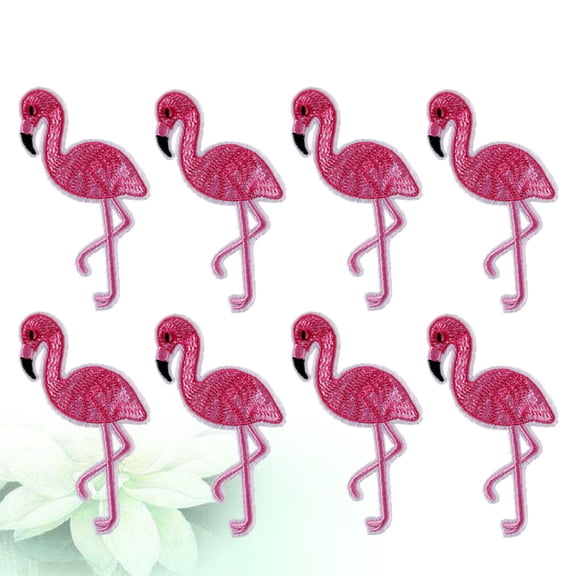 OFFIGAM 12 Pcs Flamingo Iron-On Embroidery Patches for Clothes, Decorative Fabric Stickers, Easy to Apply