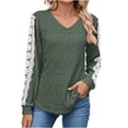 thumbnail image 3 of MHFRRA Blusa Informal de Manga Larga para Mujer con Encaje En contraste, Holgada, para Uso Diario, Primavera y Otoño. Verde Militar, 3 of 3