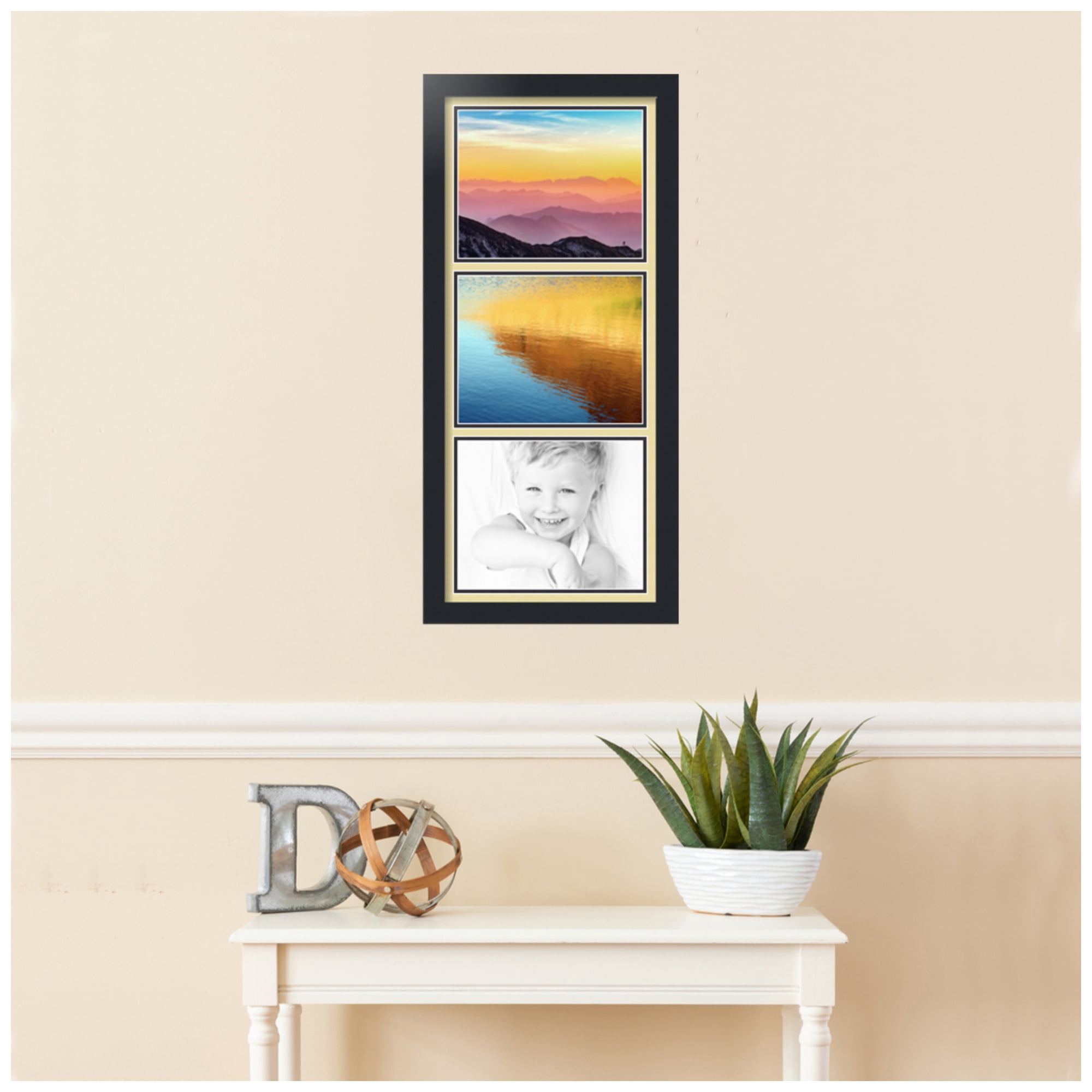 ArtToFrames Collage Photo Picture Frame with 3 - 8x10" Openings, Framed in Black with Buttercup and Black Mats (CDM-3926-5767)