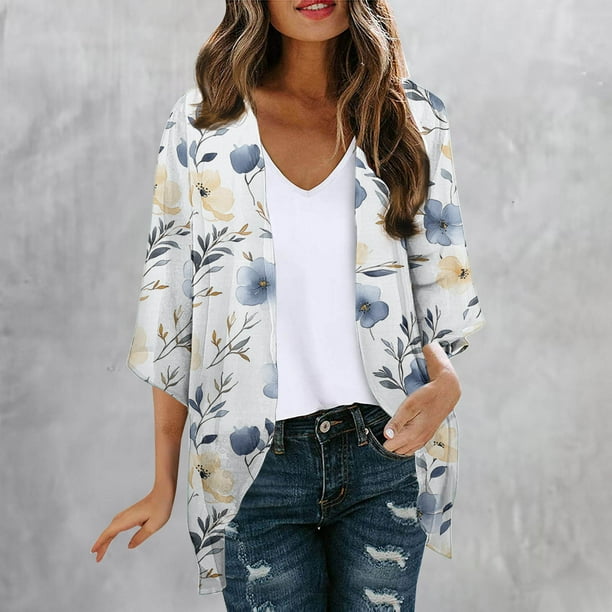 Cárdigan de moda para mujer, blusa informal con estampado de manga larga, blusa holgada tipo cárdigan, blusa de poliéster para mujer