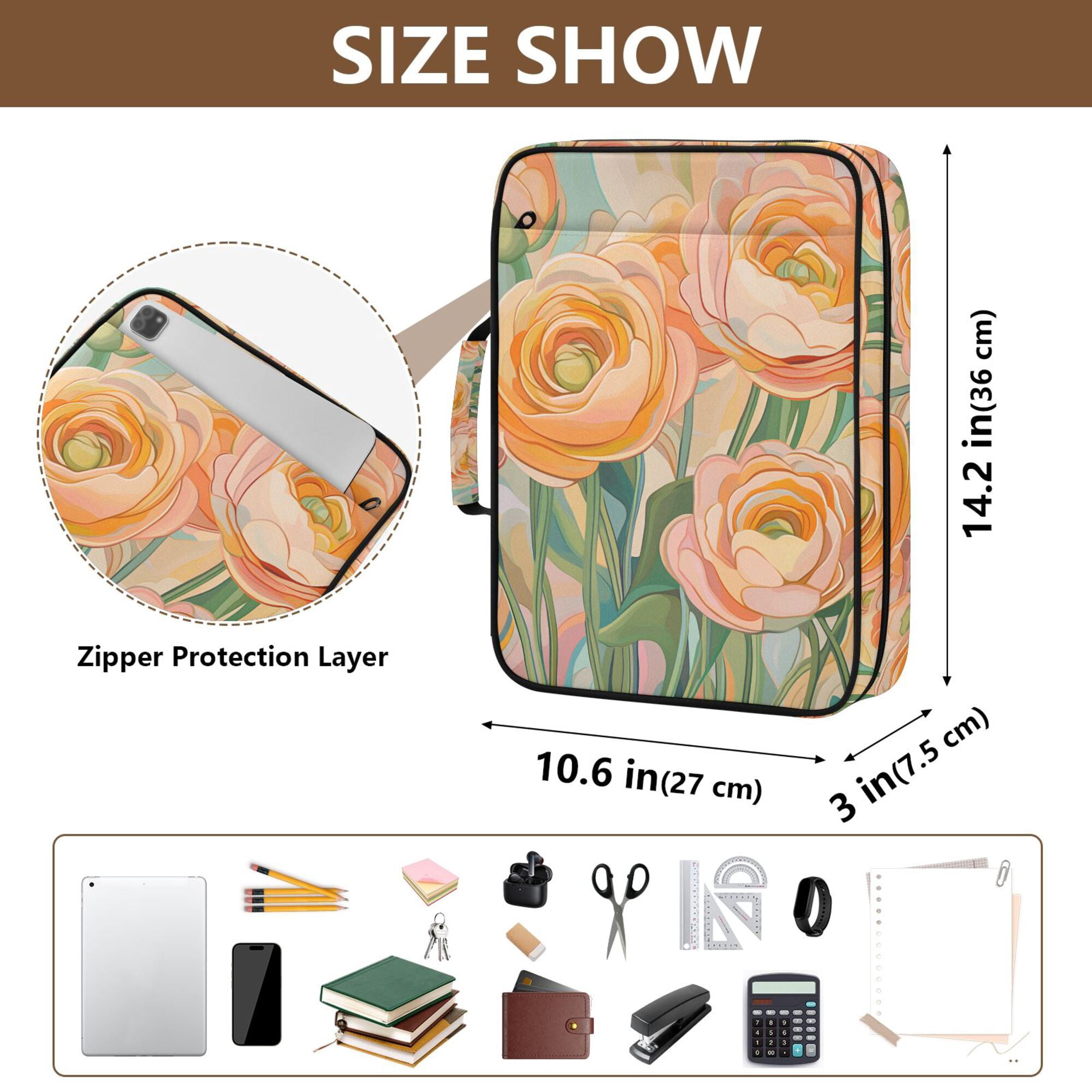 FORMRS Accordion File Folder A4 Size 7-Pocket Expanding Document Organizer Bag with 3 Ring Binder, Abstract Floral Art