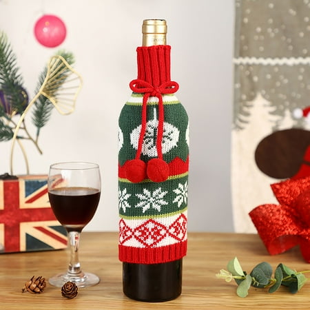 

Tepsmf Christmas Decorations Cartoon Knitted Cloth Goblin Christmas Wine Set Christmas Wine Bottle Set