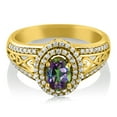 thumbnail image 2 of Gem Stone King 1.36 Ct Oval Green Mystic Topaz 18K Yellow Gold Plated Silver Ring, 2 of 4