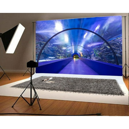 Image of 7x5ft Photography Backdrop Undersea World Aquarium Waves Arch Door Coral Shining Lights Blue Water Fantasy Background Kids Children Adults Photo Studio Props
