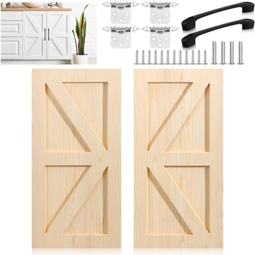 2 Sets 12'' W x 24'' H Unfinished Kitchen Cabinet Door Replacement with Hinges and Handles, Shaker Cabinet Doors Front Replacement for Kitchen Bathroom Vanity Closet$$Tools & Hardware Other