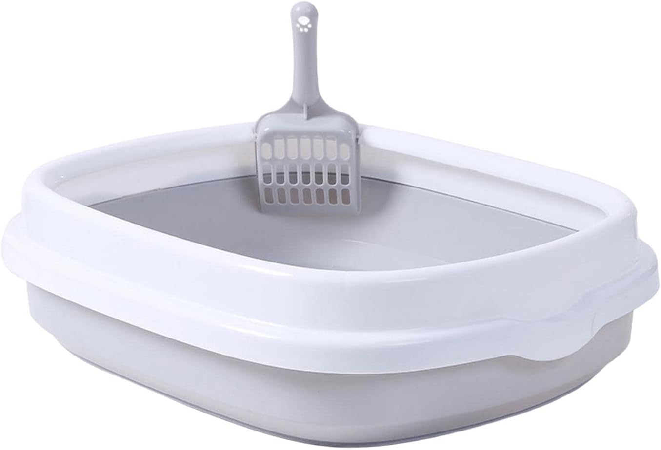 Semi Enclosed Cat Litter Box, With Surrounded Top Frame Tray Bedpan