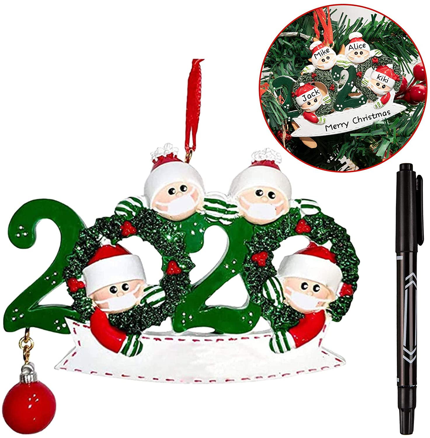 2020 Marry Christmas Hanging Ornaments Family Personalized Xmas Decor+1 Free Pen 