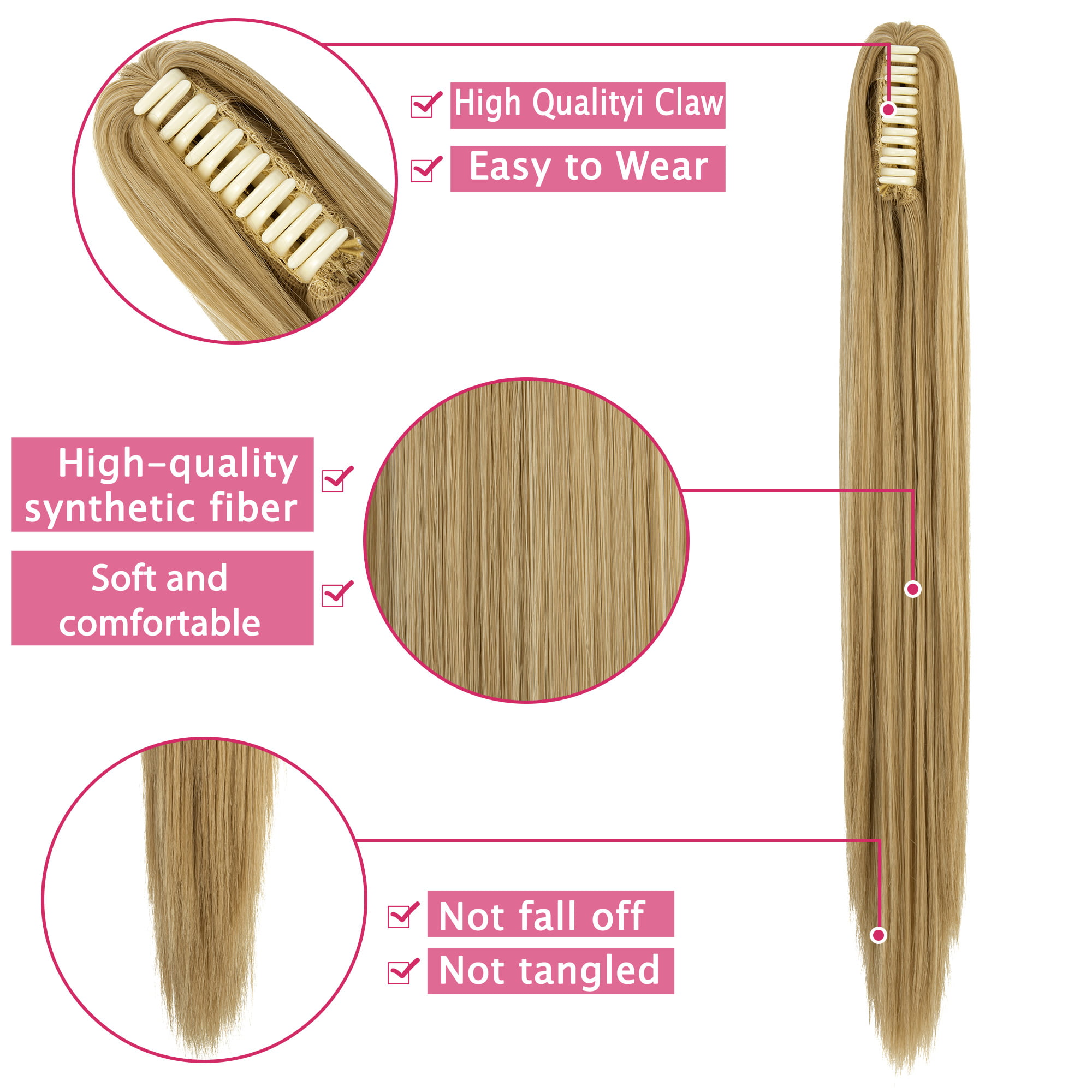 Xi.rocks WJLZ5050/22# 2Pieces Synthetic Clip in Hair Extension Hair Clips  Straight Hairpin Fiber Hairpiece Beige Blonde