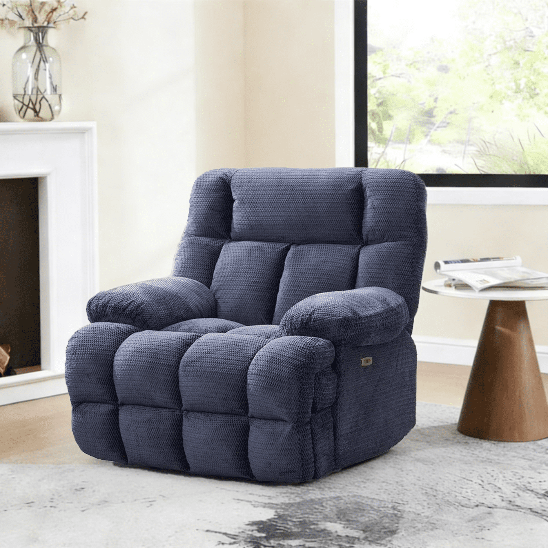 Gewnee Modern Fabric Power Reclining Sectional Sofa with USB Charging Ports, Solid Wood Frame, Padded Seats, for Living Room & Home,Blue