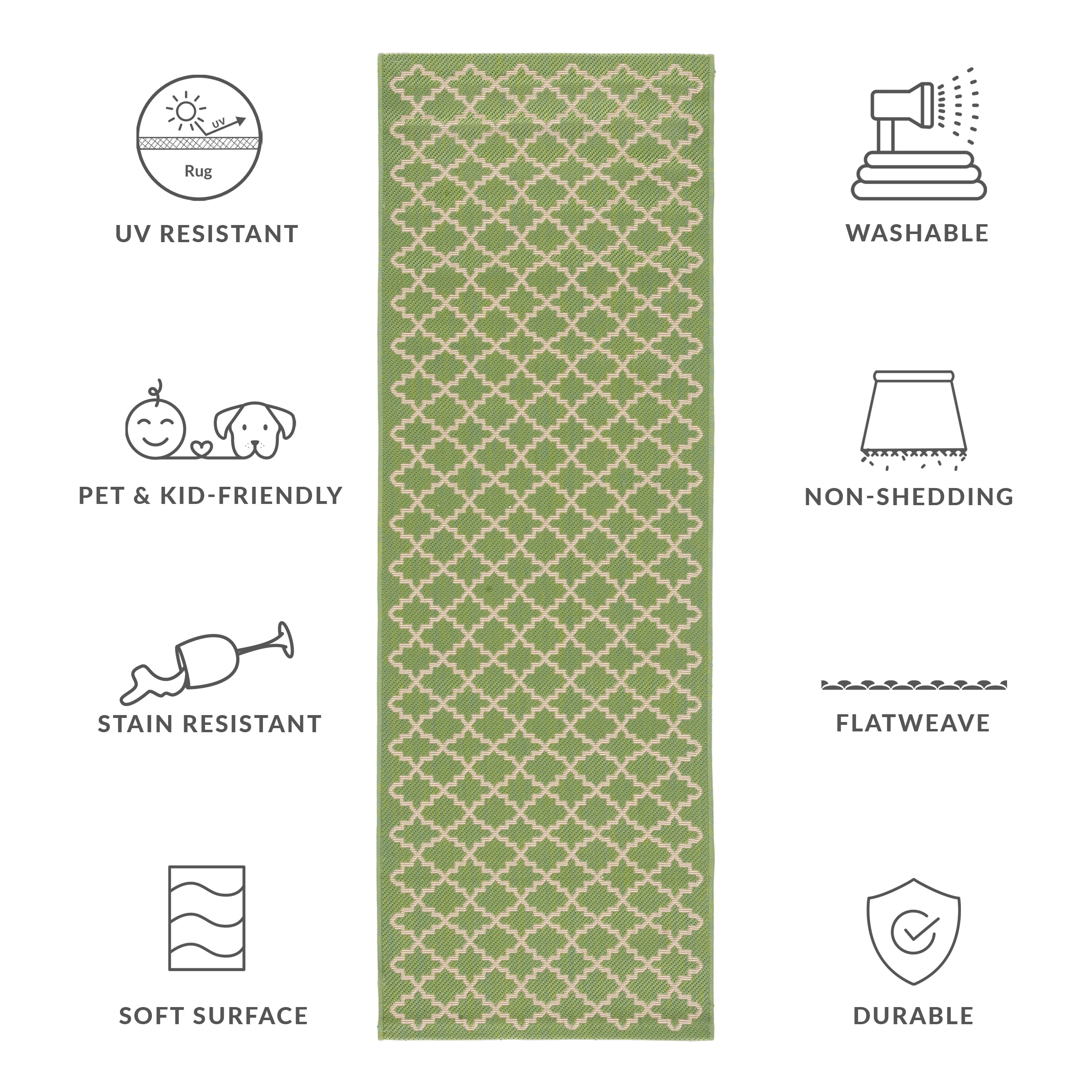 Safavieh Courtyard Hilbert Geometric Indoor/Outdoor Runner Rug, Green/Beige, 2'3" x 14'