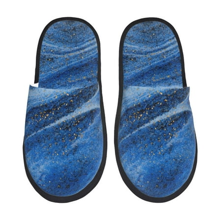 Balery Sparkling With Blue Slient Indoor Furry Fleece Comfort House Shoes Soft Non-Slip Home Shoes Cotton slippers House Slippers-- Large