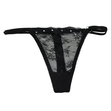 eczipvz Lace Thongs for Women with Embellished Strap Women Panties Cheeky Underwear Sexy Panties(Black One Size)