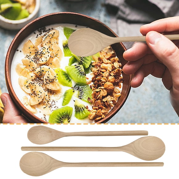 Noehoiugi Ensemble de 3 Cuillères à Mélanger en Bois Naturel, Ustensiles de Cuisine Traditionnels pour Cuisiner, Servir et Décorer la Maison