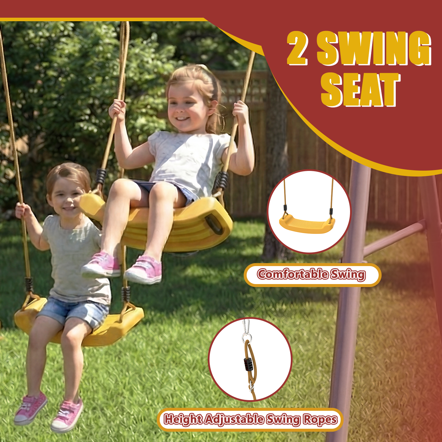 Mersco Metal Treehouse Swing Set with Slide,Heavy Duty Swing A-Frame Stand with 2 Belt Swi - detail 2