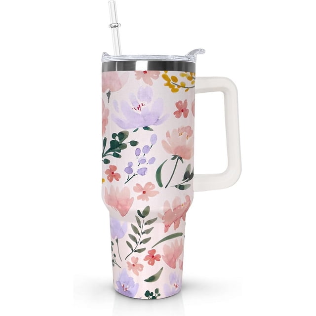 Gobelet 40 Oz avec Poignée et Paille Isolé Double Paroi en Acier Inoxydable Tasse de Voyage Boîte Cadeau Gobelet Réutilisable Tasse de Café de Voyage pour Bureau Tasse de Bière Isolée Portable pour Boissons Chaudes et Froides