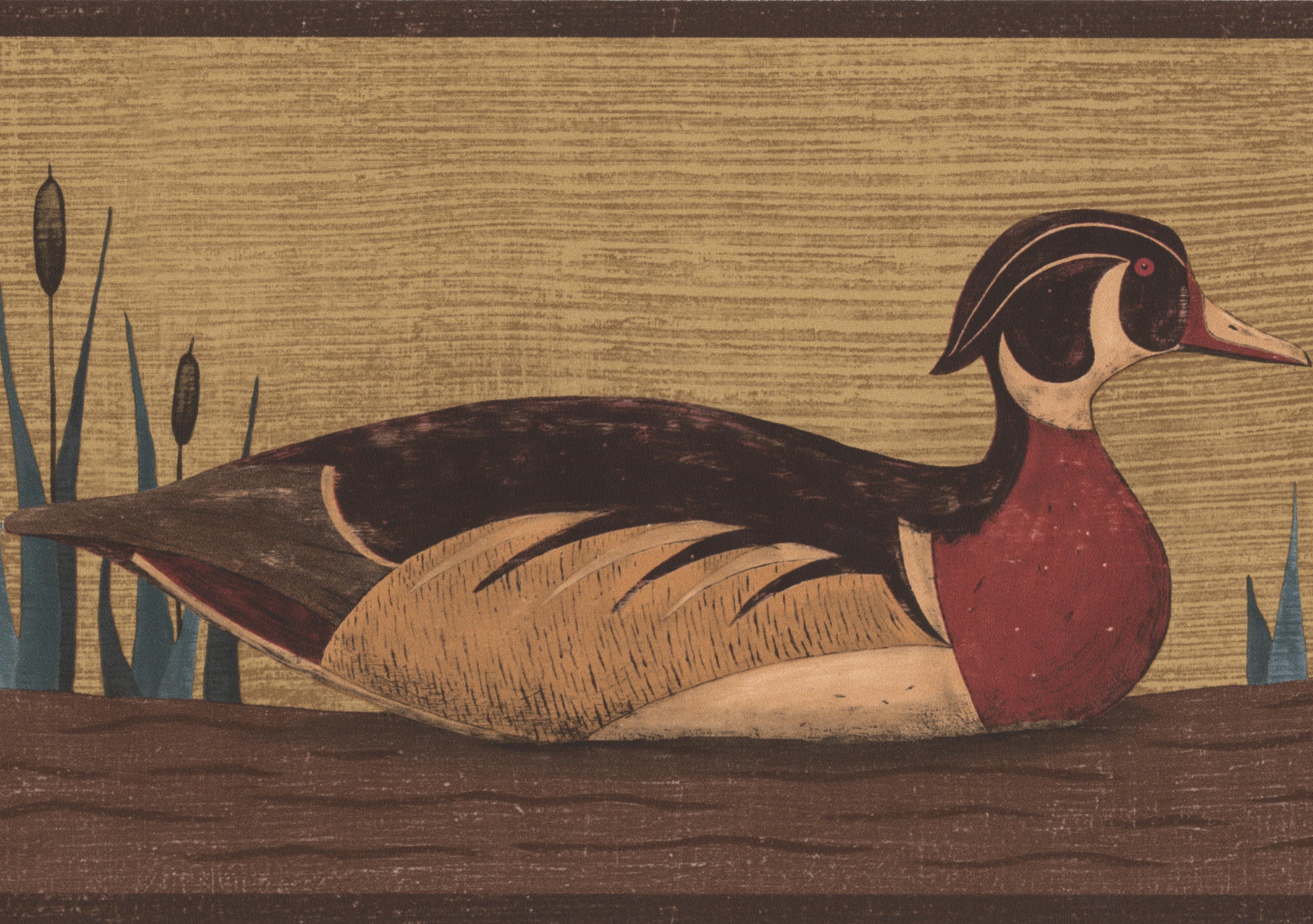 Wallpaper Border - Colorful Swimming Duck Brown Wall Border Retro