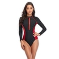 thumbnail image 5 of Traje de surf con protección solar, color sólido, costura, cremallera, manga larga, bikini, traje de baño para mujer, 5 of 5