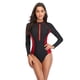 thumbnail image 5 of Traje de surf con protección solar, color sólido, costura, cremallera, manga larga, bikini, traje de baño para mujer, 5 of 6