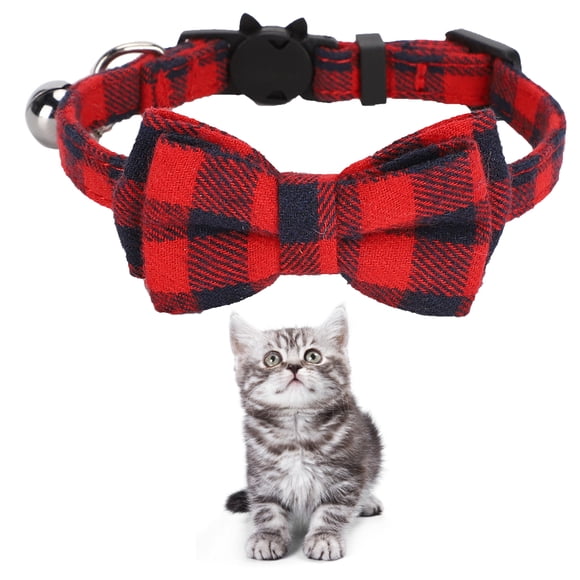 Kitten Collar With Bell, Soft Stylish Plaid Patterns Cat Bowknot Collars Cat Collar Breakaway Cat Bow Tie Adjustable Safety Collars for Girl Cats and Boy Cats, Kittens, Puppy