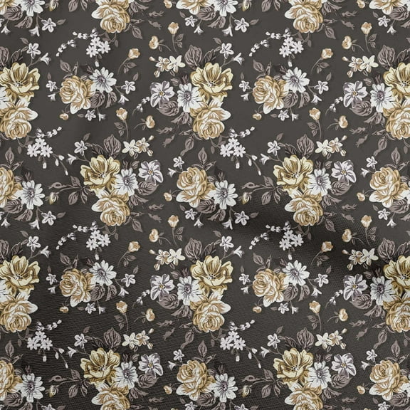 oneOone Polyester Spandex Brown Fabric Floral Retro Craft Projects Decor Fabric Printed By The Yard 56 Inch Wide