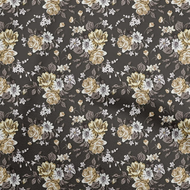 oneOone Cotton Flex Brown Fabric Floral Retro Sewing Material Print Fabric By The Yard 40 Inch Wide
