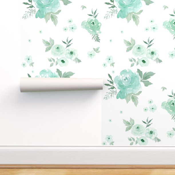 Peel-and-Stick Removable Wallpaper Cottage Chic Mint Roses Floral