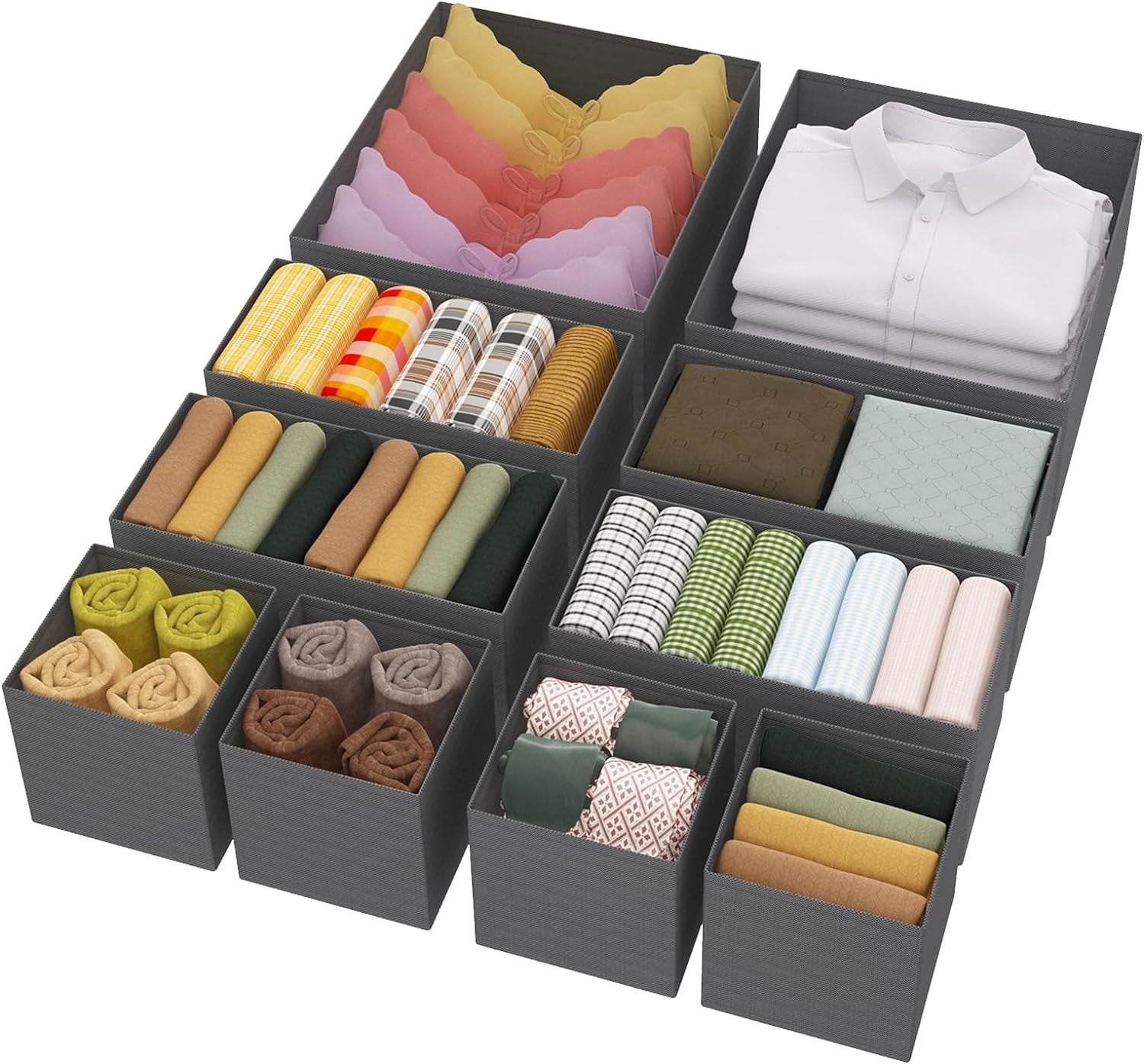 10 Pack Dresser Drawer Organizer for Clothing, Closet Organizers and Storage Box Foldable Fabric Drawer Dividers for Clothes Underwear Socks Bra Scarves Ties