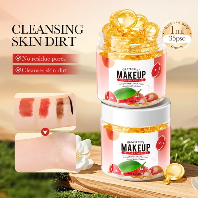 Fiudx Cápsulas Desmaquillantes de Pomelo, Tecnología Vegana En Frío de Un Solo Paso, Limpieza Suave de La Piel, Tamaño Viaje, Fórmula No Grasa, Apto para Piel Sensible, Esencial de Belleza para Lleva