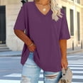 thumbnail image 4 of Fartey Plus Size Oversized T Shirts for Women 2025 Summer Half Sleeve V Neck Tops Loose Casual Drop Shoulder Tshirt Fashion Y2K Solid Color Tees Purple XXXXL, 4 of 6
